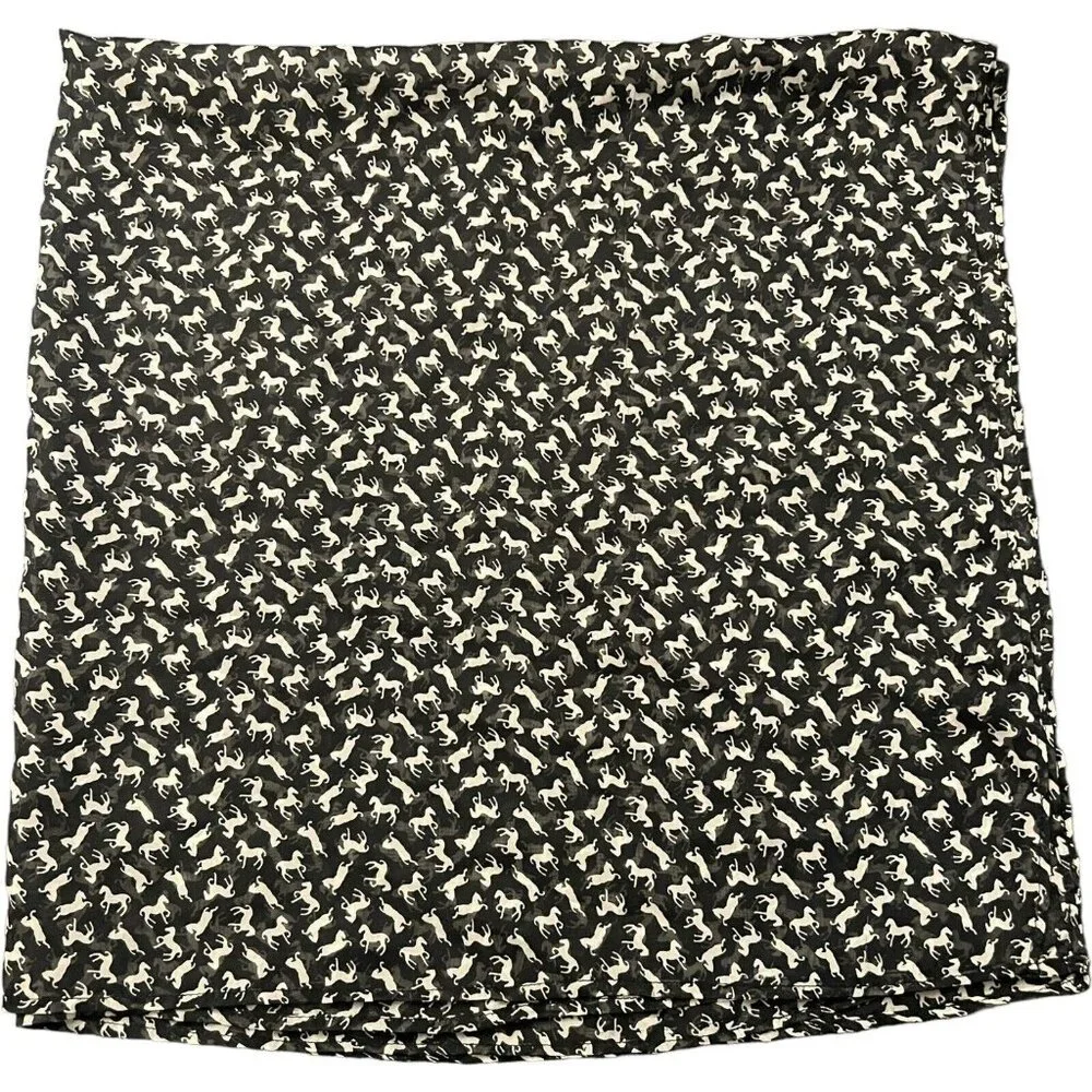 Vintage 30” Square Scarf Equestrian Pattern‎ Horses Black White Dark Academia